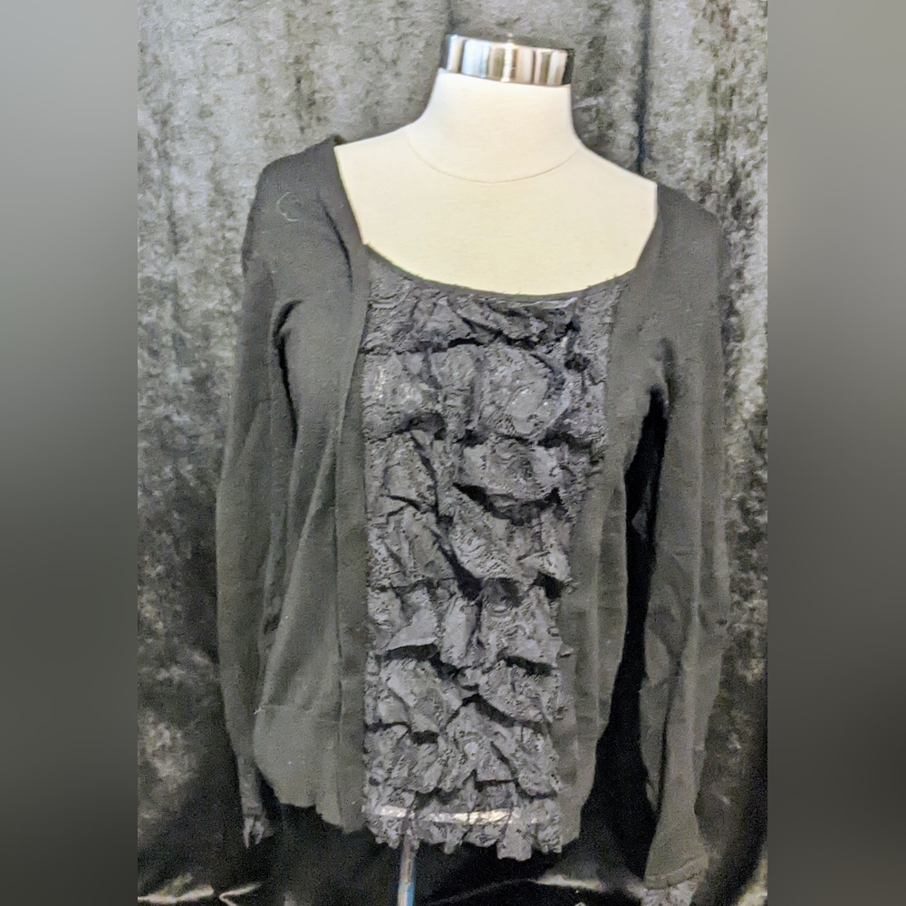 INC Ruffled Black Long Sleeved Shirt- Women's Size M